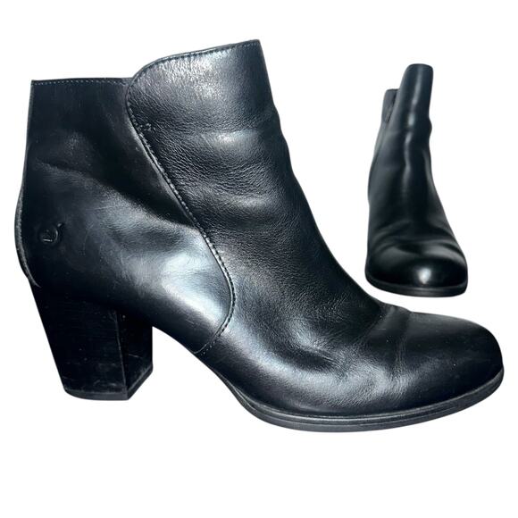 Born alter Black Leather Block Heel Ankle Boots Size 8.5 minimalist comfort - Picture 1 of 11